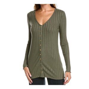 Nation LTD Mayumi Ribbed Knit Snap Front Long Cardigan Lettuce Hem Sz XL